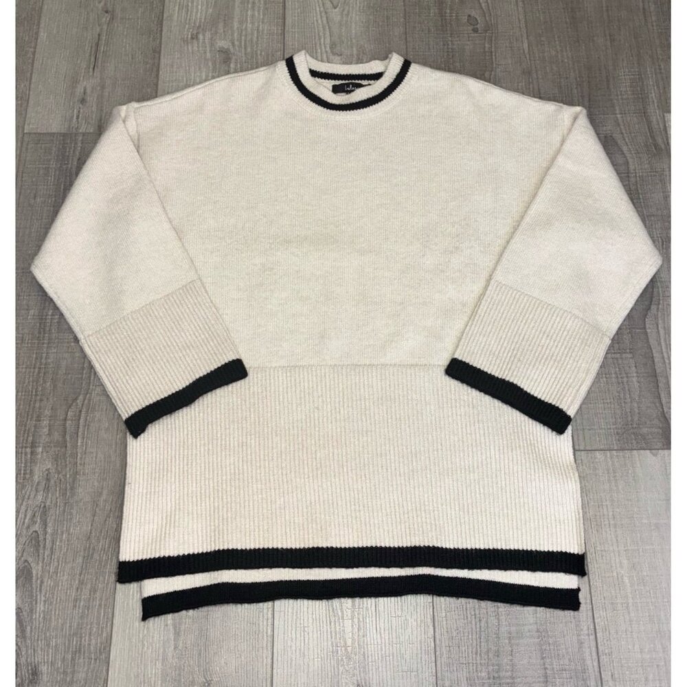 Lulus Boxy Knit Sweater Womens Medium Soft Straight Hi Lo Hem Cream Side Slit